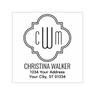 Moroccan Quatrefoil 3 Initial Name # Ret Address Self-inking Stamp