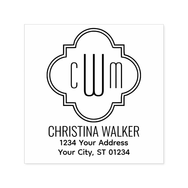 Moroccan Quatrefoil 3 Initial Name # Ret Address  Self-inking Stamp (Design)