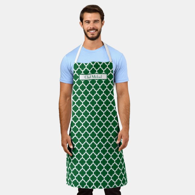 Moroccan Quatrefoil #5 DIY Colours White Green SV Apron (Worn)