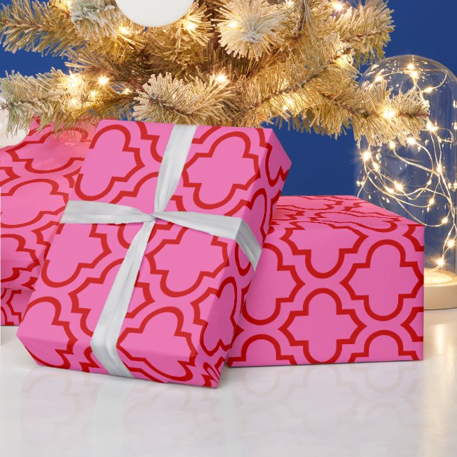 Moroccan Quatrefoil #6 DIY Colours Hot Pink Red Wrapping Paper (Holidays)