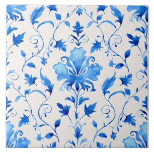 Moroccan Quatrefoil Blue and White Marble  Ceramic Tile