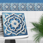 Moroccan Quatrefoil Blue and White Marble Ceramic Tile<br><div class="desc">Moroccan Quatrefoil Blue and White Marble</div>