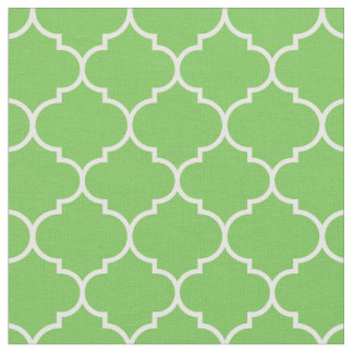 Moroccan Quatrefoil Green Flash & White Fabric