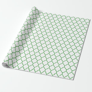Moroccan Quatrefoil Green on White Wrapping Paper