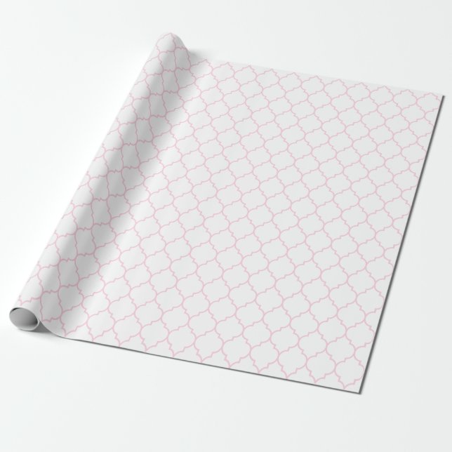 Moroccan Quatrefoil Light Pink on White Wrapping Paper (Unrolled)