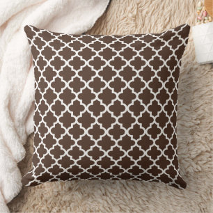 Moroccan Quatrefoil Pattern   Dark Brown Cushion