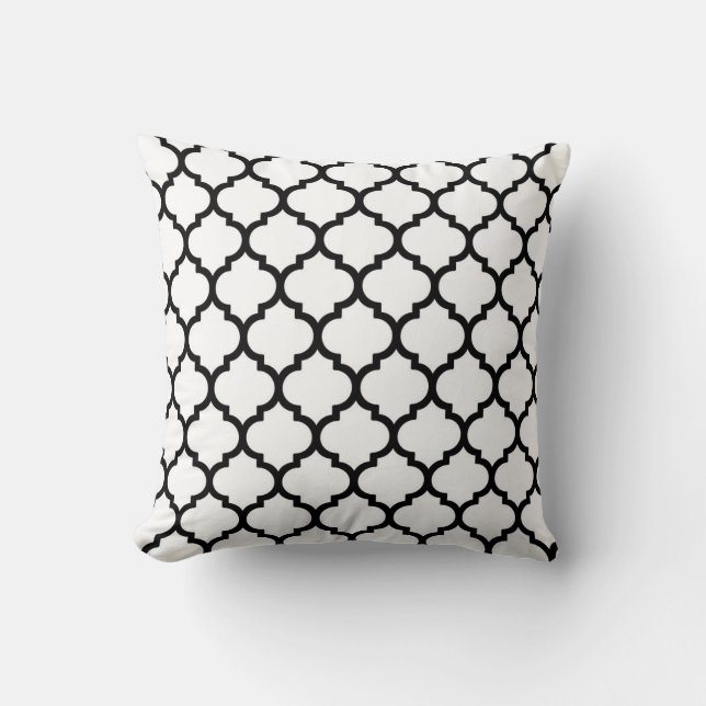 Moroccan quatrefoil pattern I Black and White Cushion (Front)