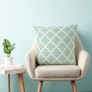Moroccan Quatrefoil Pattern   Mint Green Cushion