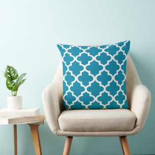 Moroccan Quatrefoil Pattern   Teal Blue Cushion