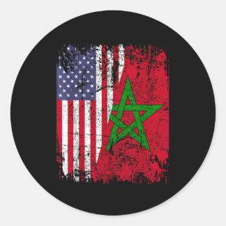 MOROCCAN ROOTS | Half American Flag | MOROCCO FLAG Classic Round Sticker