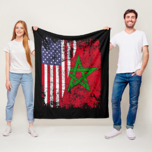 MOROCCAN ROOTS   Half American Flag   MOROCCO FLAG Fleece Blanket