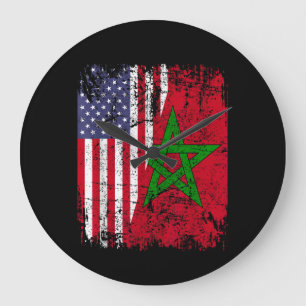 MOROCCAN ROOTS Half American Flag MOROCCO FLAG Large Clock