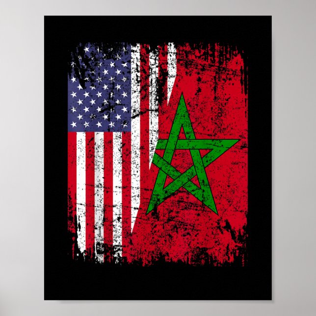 MOROCCAN ROOTS | Half American Flag | MOROCCO FLAG Poster (Front)