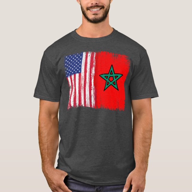 Moroccan Roots Half American Morocco Flag Moorish T-Shirt (Front)