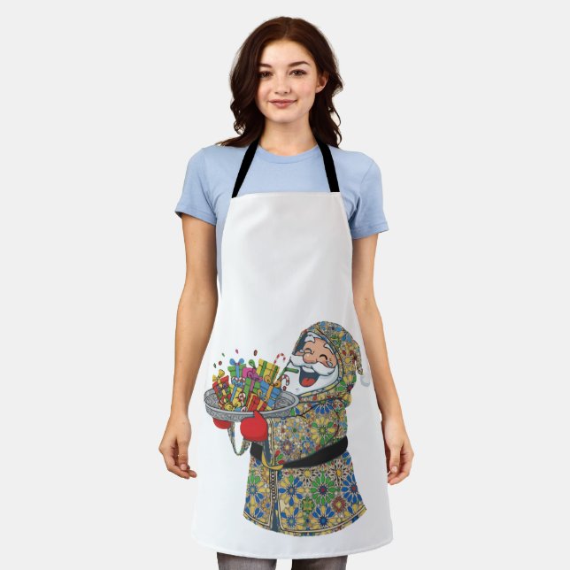 Moroccan Santa Claus | Funny Zellige Pattern  Apron (Worn)