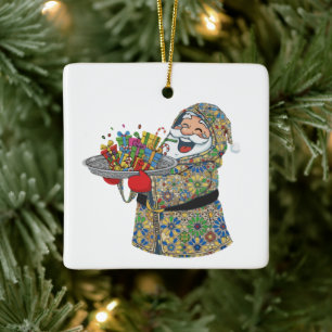 Moroccan Santa Claus Funny Zellige Pattern Ceramic Ornament
