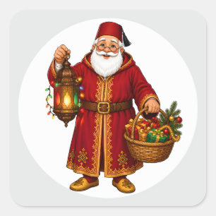 Moroccan Santa with Lantern Ornament Square Sticker