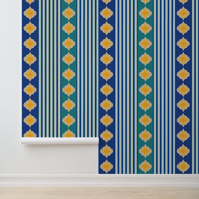 Moroccan shapes and blue stripes wallpaper (Application)