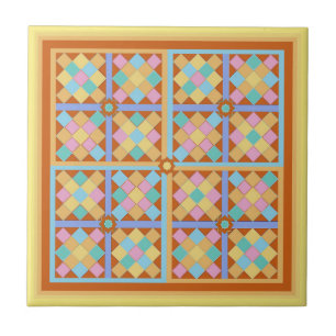Moroccan style geometric square on light yellow tile
