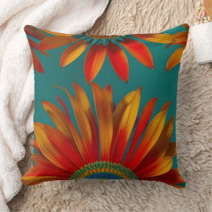 Moroccan style gold red orange teal green floral cushion