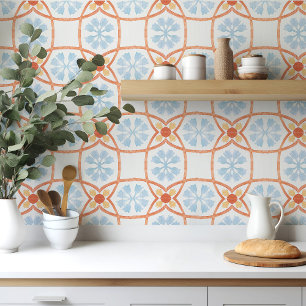 Moroccan style tile flowers orange and blue