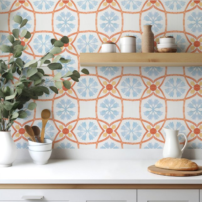 Moroccan style tile flowers orange and blue (Creator Uploaded)