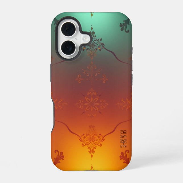Moroccan Sunset Teal Orange Gradient iPhone 16 Case (Back)
