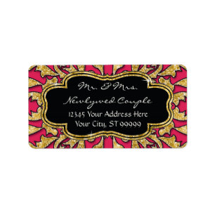Moroccan Swirl Scroll Gold Glitter Elegant Wedding Label