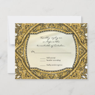 Moroccan Swirl Scroll Gold Glitter Elegant Wedding RSVP Card