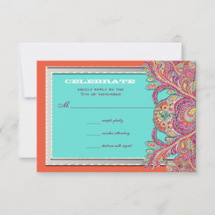 Moroccan Tangerine & Aqua Wedding RSVP Invitation