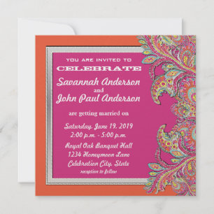 Moroccan Tangerine & Fuchsia Wedding Invitations