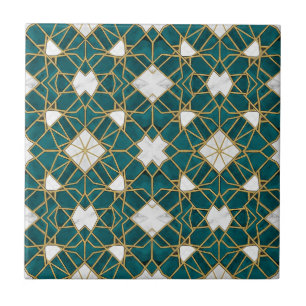 Moroccan Teal and Gold Islamic Geometric Seamless  Ceramic Tile