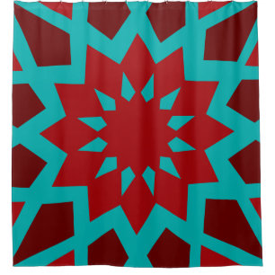 Moroccan Teal And Red Pattern Shower Curtain