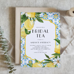 Moroccan Tile and Lemon Summer Bridal Tea Party Invitation
