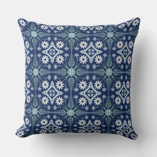 Moroccan tile arabesque vivid blue white green cushion
