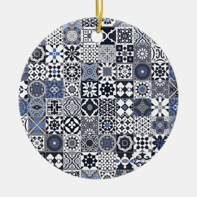 Moroccan tile black,blue,grey ceramic ornament (Front)