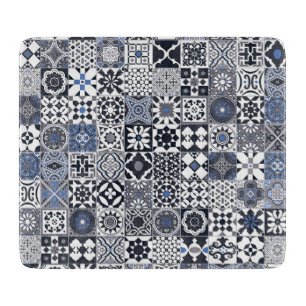 Moroccan tile black,blue,grey cutting board
