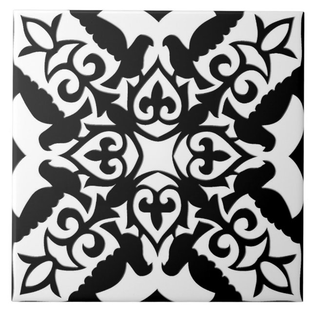 Moroccan tile - black with white background (Front)