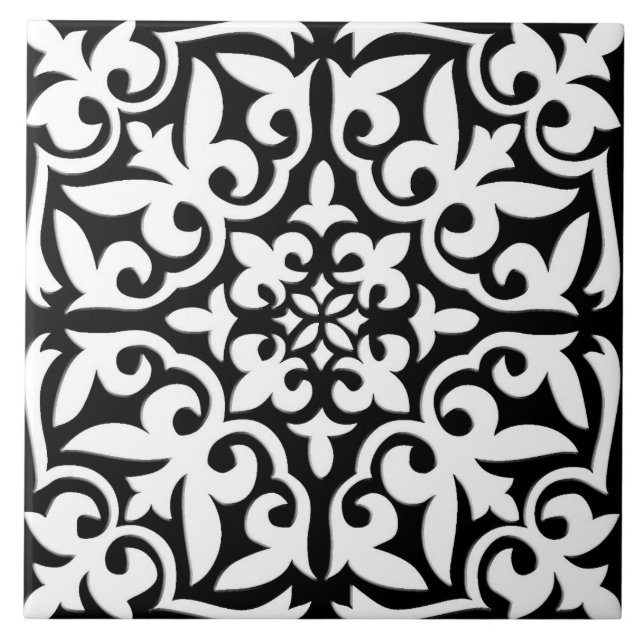 Moroccan tile - black with white background (Front)
