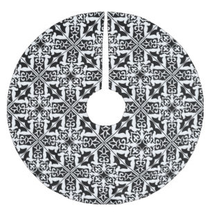 Moroccan tile - black with white background brushed polyester tree skirt