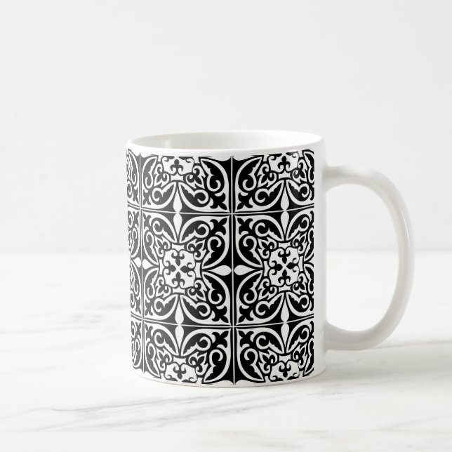 Moroccan tile - black with white background coffee mug (Right)