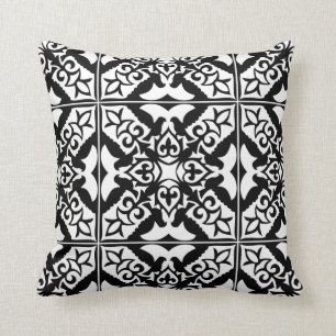 Moroccan tile - black with white background cushion