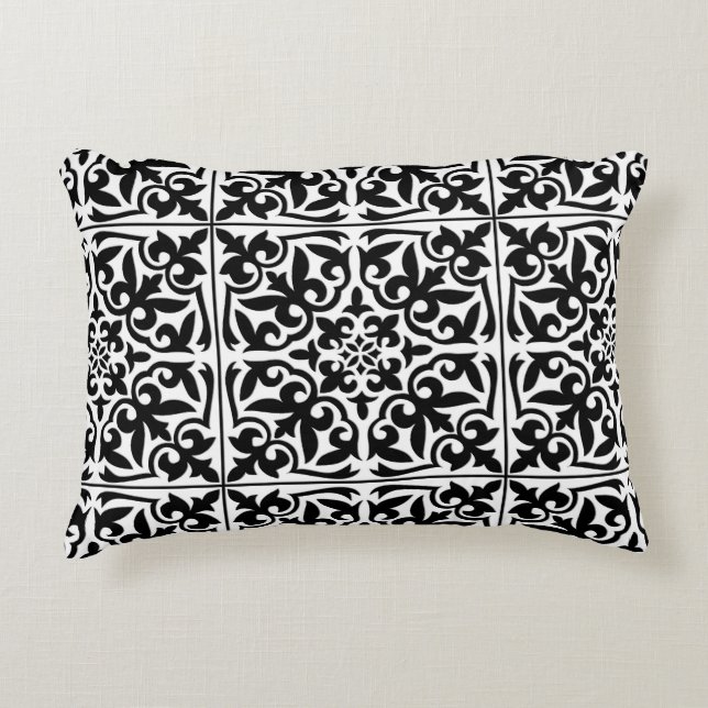 Moroccan tile - black with white background decorative cushion (Front)
