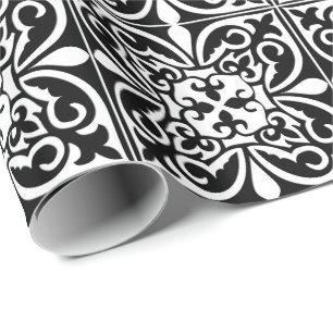 Moroccan tile - black with white background wrapping paper