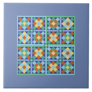 Moroccan tile blocks in blue teal gold terracotta