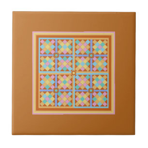 Moroccan tile blocks, square on terracotta back