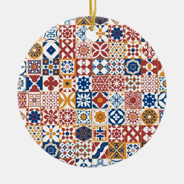 Moroccan tile - blue and bordo ceramic ornament (Front)