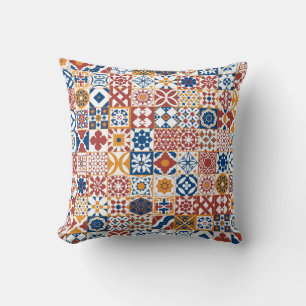 Moroccan tile - blue and bordo cushion