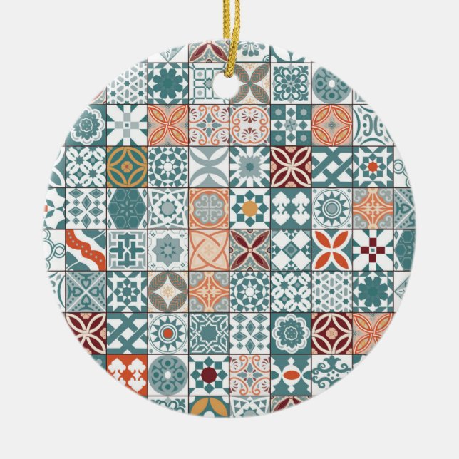 Moroccan tile - blue and brown ceramic ornament (Front)