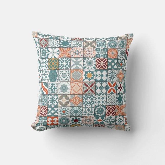 Moroccan tile - blue and brown cushion (Front)